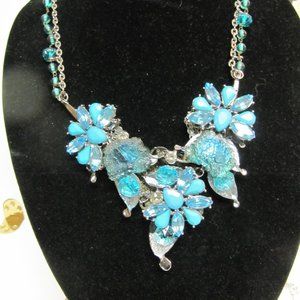 Turquoise Blue flower necklace Claudia Myers Design from vintage one only